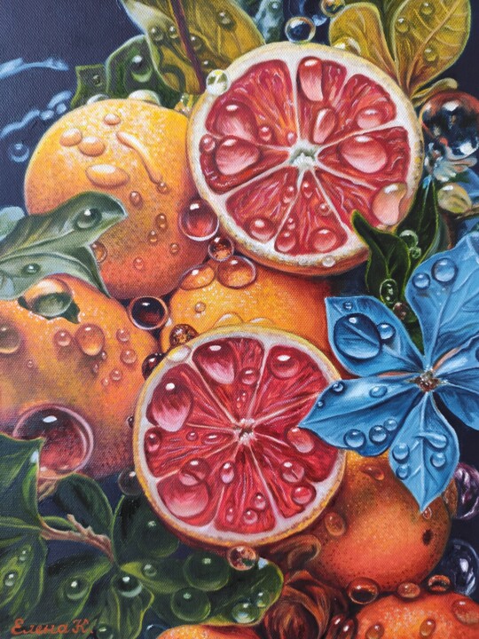 Картина под названием "Grapefruits" - Elena Kozyutenko, Подлинное произведение искусства, Масло Установлен на Деревянная рам…