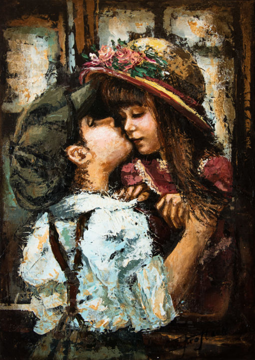 Pintura intitulada ""First kiss"" por Elena Kraft, Obras de arte originais, Acrílico