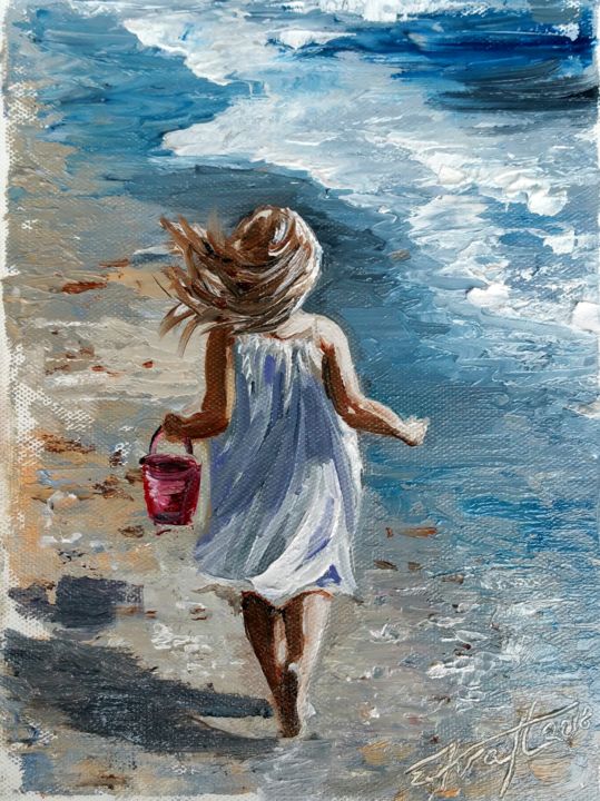 Pittura intitolato ""Summer fun" 24 x18…" da Elena Kraft, Opera d'arte originale, Olio Montato su Telaio per barella in legno