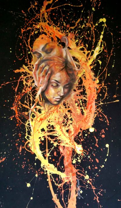 Painting titled ""My Soul" 145×85×2c…" by Elena Kraft, Original Artwork, Acrylic Mounted on Wood Stretcher frame