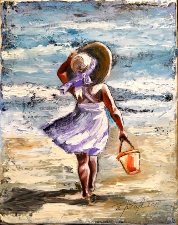 Painting titled ""Towards  the waves…" by Elena Kraft, Original Artwork, Oil
