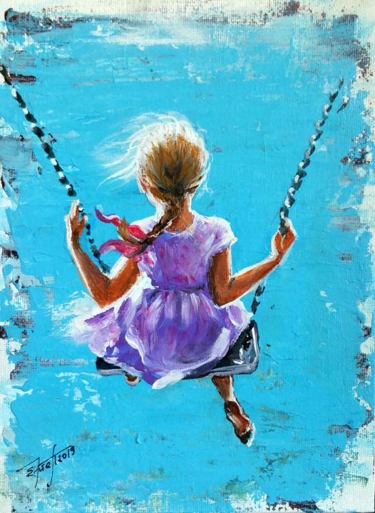 Painting titled ""Summer swing"" by Elena Kraft, Original Artwork, Acrylic