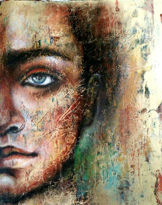 Painting titled ""Partial  face II"" by Elena Kraft, Original Artwork, Acrylic
