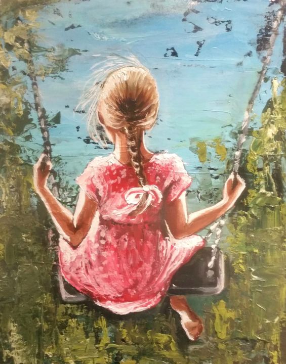 Painting titled ""Summer swing "" by Elena Kraft, Original Artwork, Oil
