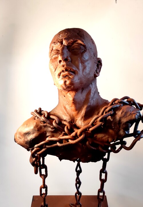 Sculpture titled "Inoagent. ru" by Elena Kraft, Original Artwork, Clay
