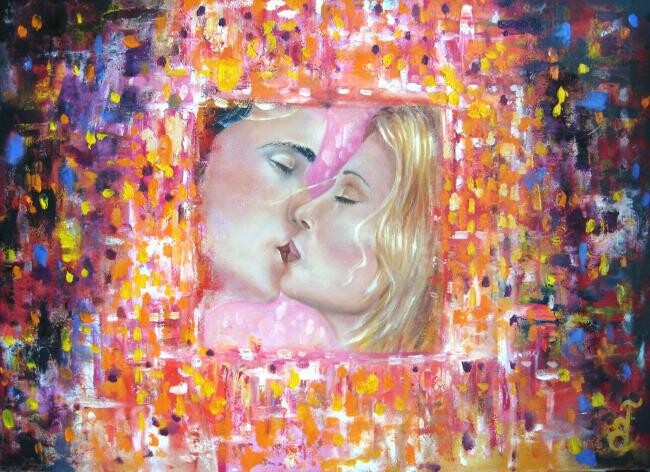 Painting titled "поцелуй" by Elena Kropacheva, Original Artwork