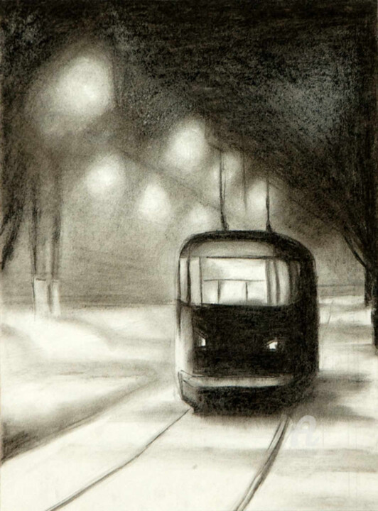 Peinture intitulée "Последний трамвай" par Elena Kurnosova, Œuvre d'art originale, Autre