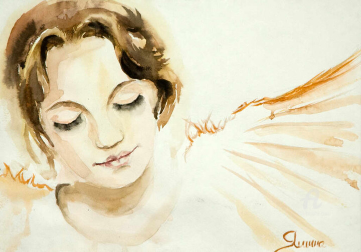 Painting titled "Ангел" by Elena Kurnosova, Original Artwork, Watercolor