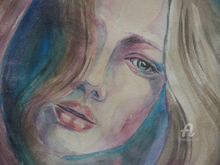 Painting titled "В мыслях" by Elena Kurnosova, Original Artwork, Watercolor