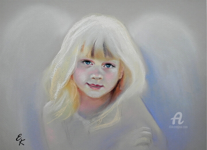 Painting titled "Angel guardian of m…" by Elena Kurnosova, Original Artwork, Pastel