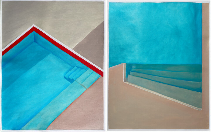 Pittura intitolato "Swimming pool Abstr…" da Elena Kurochko, Opera d'arte originale, Olio