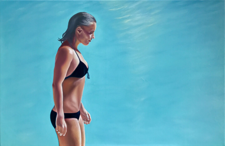 Pintura intitulada "1969. LA PISCINE. R…" por Elena Kurochko, Obras de arte originais, Óleo Montado em Armação em madeira