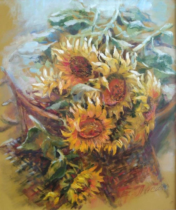 Painting titled "Still life with sun…" by Elena Lysak, Original Artwork, Oil