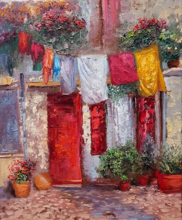 Painting titled "Italian square" by Elena Mardashova, Original Artwork, Oil