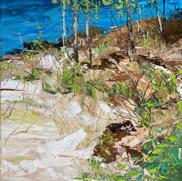 Painting titled "On the Coast. Sur l…" by Elena Mashajeva-Agraphiotis, Original Artwork, Oil