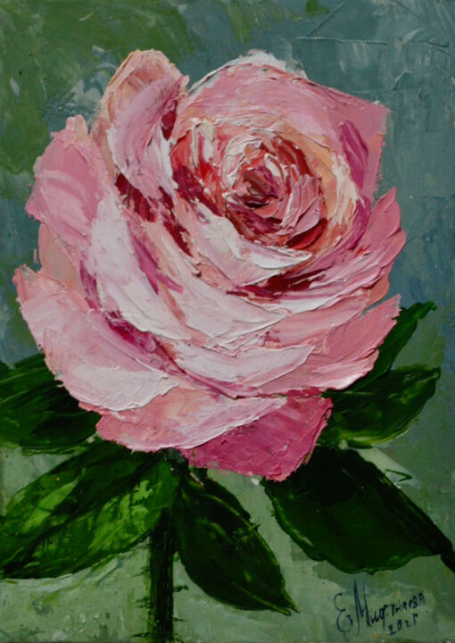 Malarstwo zatytułowany „Pink Rose Painting…” autorstwa Elena Miftakhova, Oryginalna praca, Olej