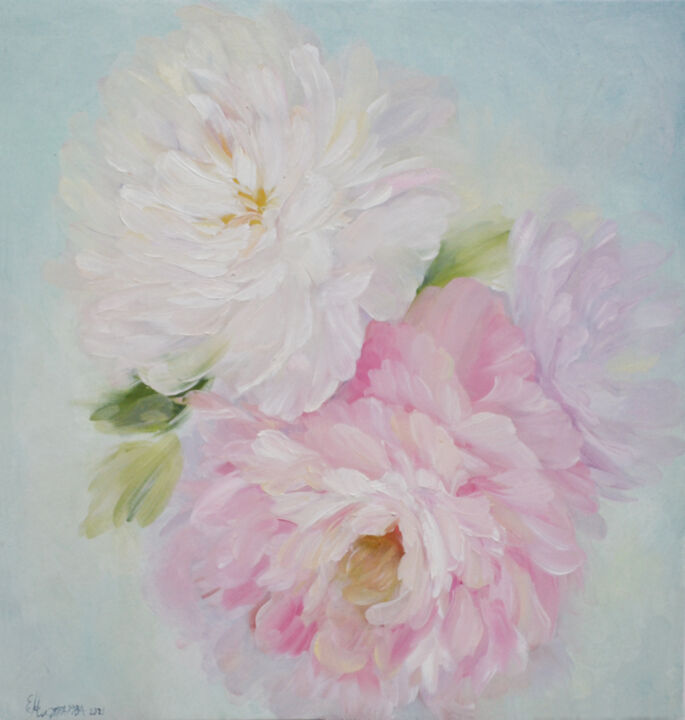 Pintura titulada "Peony Painting Orig…" por Elena Miftakhova, Obra de arte original, Oleo