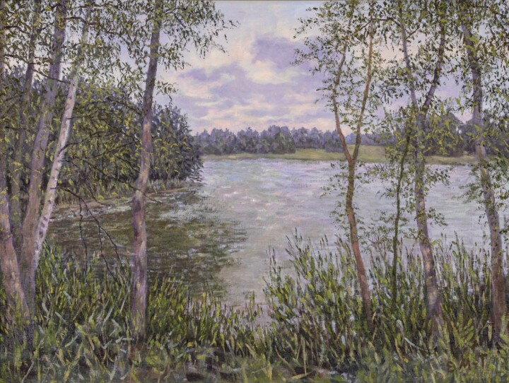 Malerei mit dem Titel "Лесное озеро" von Elena Moiseenko Belarus, Original-Kunstwerk, Öl