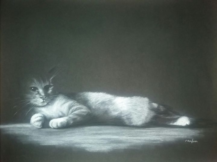 Pintura titulada "Gato dentro de penu…" por Elena Oundjian, Obra de arte original