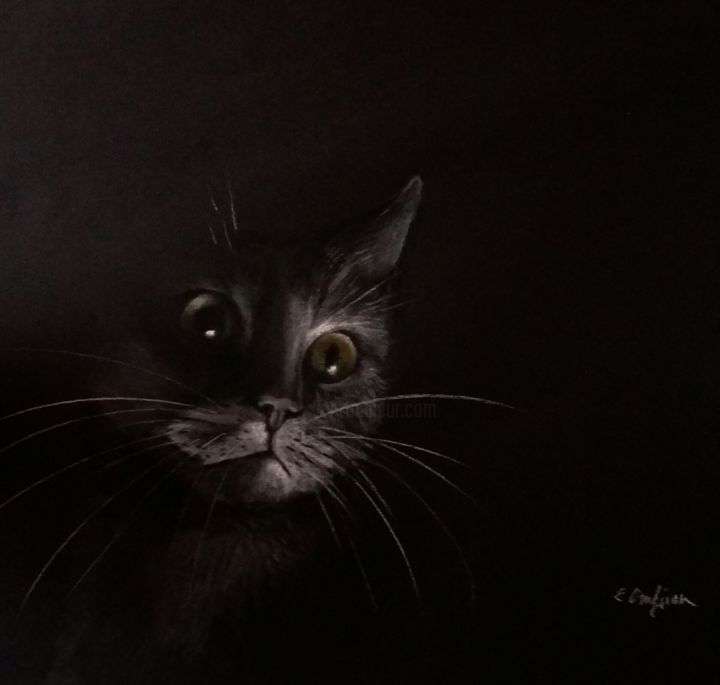 Pintura titulada "Gato sobre luz" por Elena Oundjian, Obra de arte original