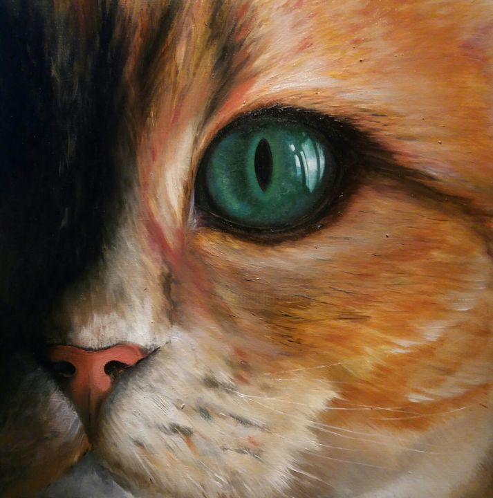 Pintura titulada "Gato rubio" por Elena Oundjian, Obra de arte original