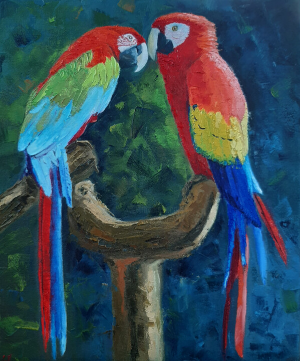 Incisioni, stampe intitolato "Parrots(Print)" da Elena Petrova, Opera d'arte originale, Stampa digitale