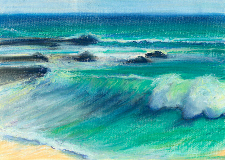 Drawing titled "Waves(P)" by Elena Petrova, Original Artwork, Pastel