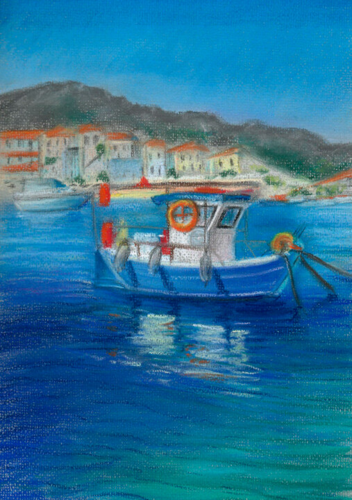 Drawing titled "Boat. Mediterranean…" by Elena Petrova, Original Artwork, Pastel
