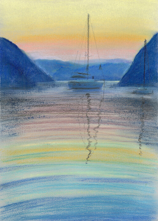 Dessin intitulée "Sea №27(Pastel)" par Elena Petrova, Œuvre d'art originale, Pastel