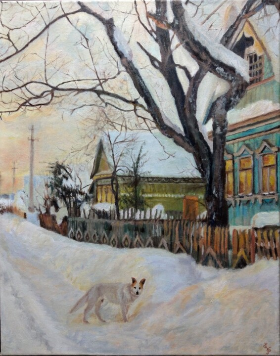 "Winter countryside…" başlıklı Tablo Elena Petrova tarafından, Orijinal sanat, Petrol Ahşap Sedye çerçevesi üzerine monte ed…
