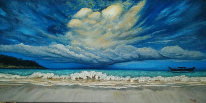 Painting titled "Rest by the sea." by Elena Pimenova, Original Artwork, Oil