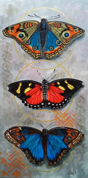 Schilderij getiteld "Butterflies 2." door Elena Pimenova, Origineel Kunstwerk, Acryl