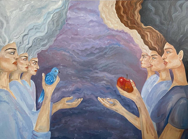 Painting titled "The choice" by Elena Pitermann, Original Artwork, Oil Mounted on Wood Stretcher frame