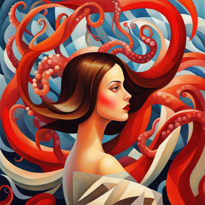 Цифровое искусство под названием ""Octopus"." - Elena Pitermann, Подлинное произведение искусства, Изображение, сгенерирован…
