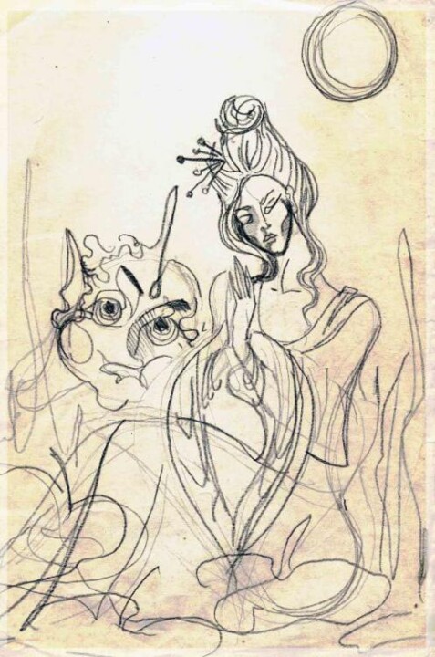 Disegno intitolato "Гипноз" da Elena Potiomkina, Opera d'arte originale