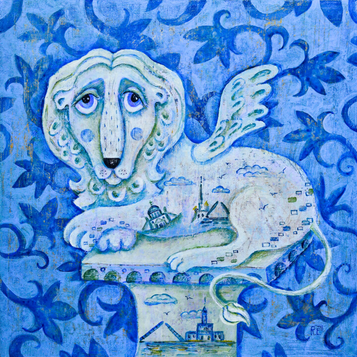 Картина под названием "Питерский лев" - Елена Разина, Подлинное произведение искусства, Акрил