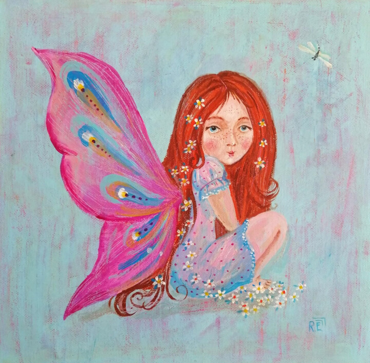 Картина под названием "Fairy of flowers" - Елена Разина, Подлинное произведение искусства, Акрил Установлен на Деревянная ра…