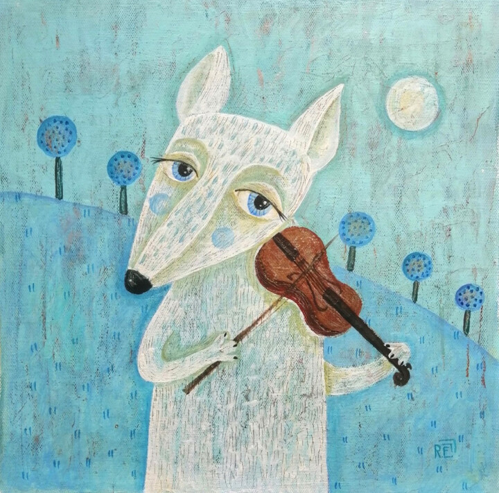 Картина под названием "Moon melody" - Елена Разина, Подлинное произведение искусства, Акрил Установлен на Деревянная рама дл…