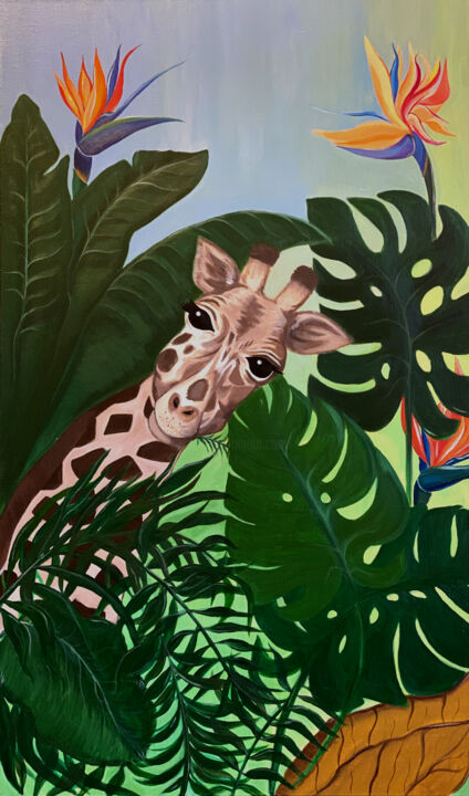 Картина под названием "Anatoly the Giraffe" - Elena Rdyushkina, Подлинное произведение искусства, Акрил Установлен на Деревя…
