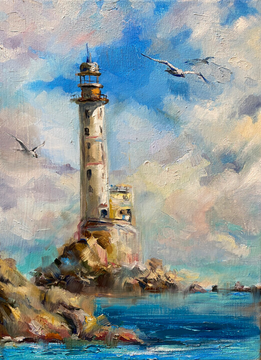 Pintura intitulada "Lighthouse. Sea. Se…" por Elena Reutova, Obras de arte originais, Óleo