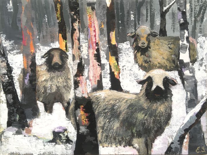 Pintura intitulada "Wolf??" por Elena Salomon, Obras de arte originais, Têmpera