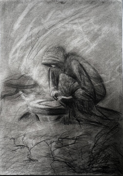 Disegno intitolato ""Una sosta nel dese…" da Elena Semina, Opera d'arte originale, Carbone
