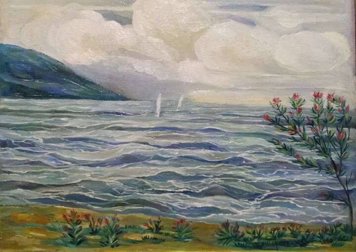 Картина под названием "Морской пейзаж. Пар…" - Елена Шершова, Подлинное произведение искусства, Масло