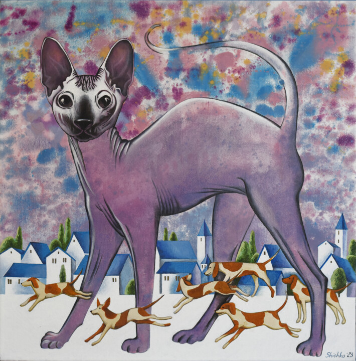 Картина под названием "Who are cats" - Elena Shichko, Подлинное произведение искусства, Масло