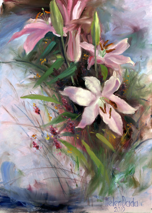 Painting titled "Lily of the Valleys" by Elena Shipunova, Original Artwork, Oil
