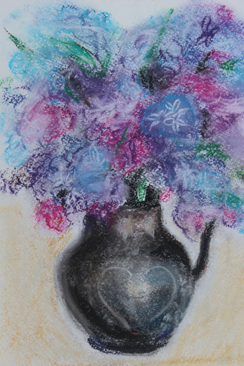 Painting titled "flowers-purple.jpg" by The Color Of Life, Original Artwork, Pastel