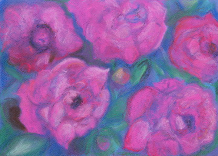 Schilderij getiteld "flowers-pink" door The Color Of Life, Origineel Kunstwerk, Pastel