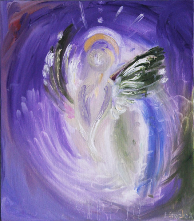 Schilderij getiteld "angel-purple" door The Color Of Life, Origineel Kunstwerk, Olie