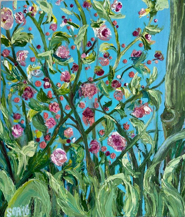 Painting titled "Blooming cherry" by Elena Sukhanova (SEA), Original Artwork, Oil