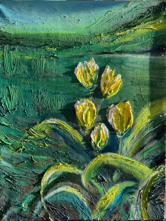 Картина под названием "Yellow Tulips" - Elena Sukhanova (SEA), Подлинное произведение искусства, Масло
